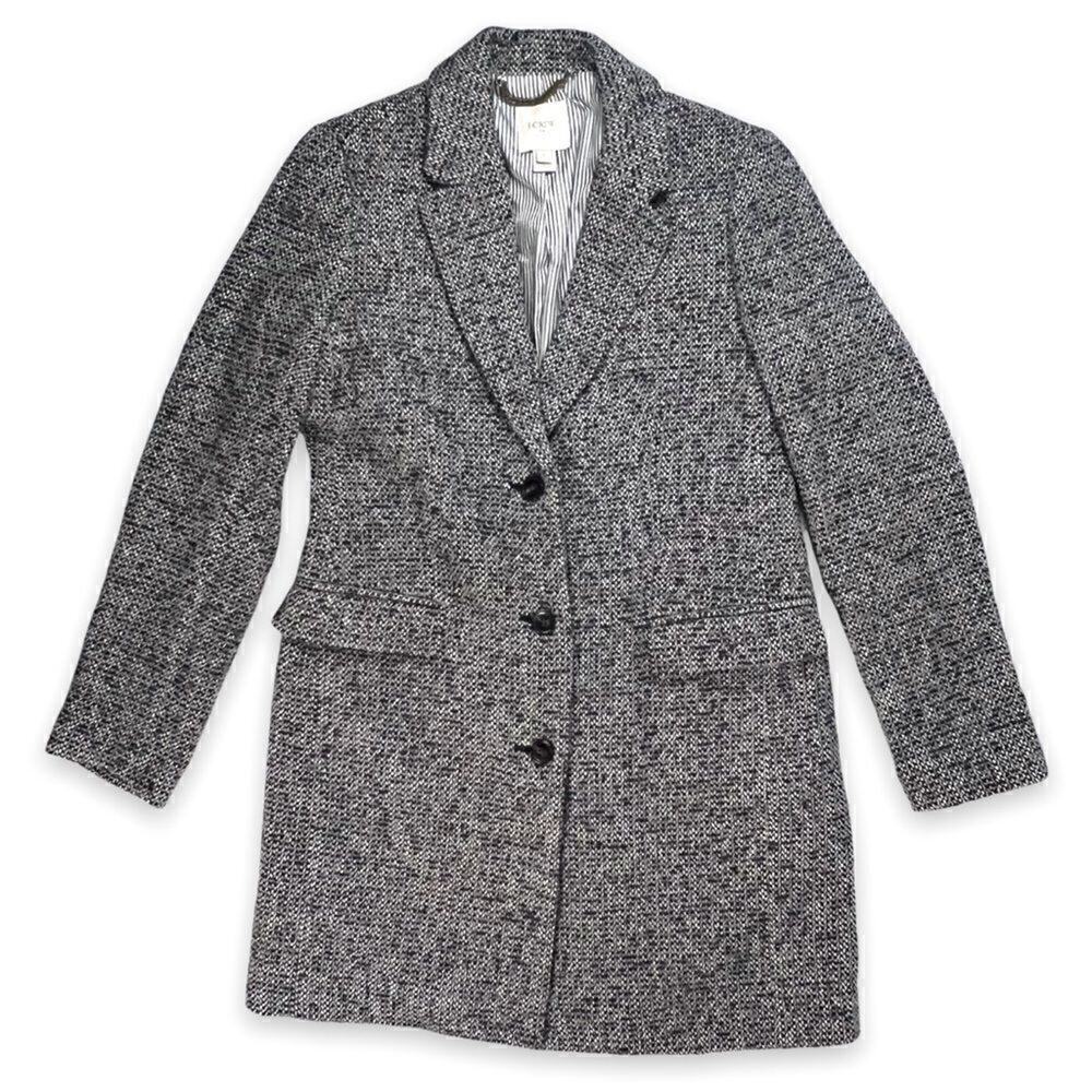 J Crew Dark Tweed Topcoat Wool Blend Gray White Dressy Winter Casual Womens 4